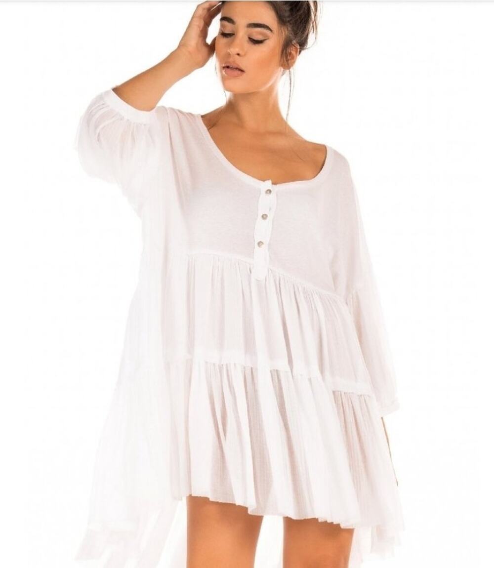 Free People We The Free Skye Tunic /Dress Boxy Oversized High Low White Size S